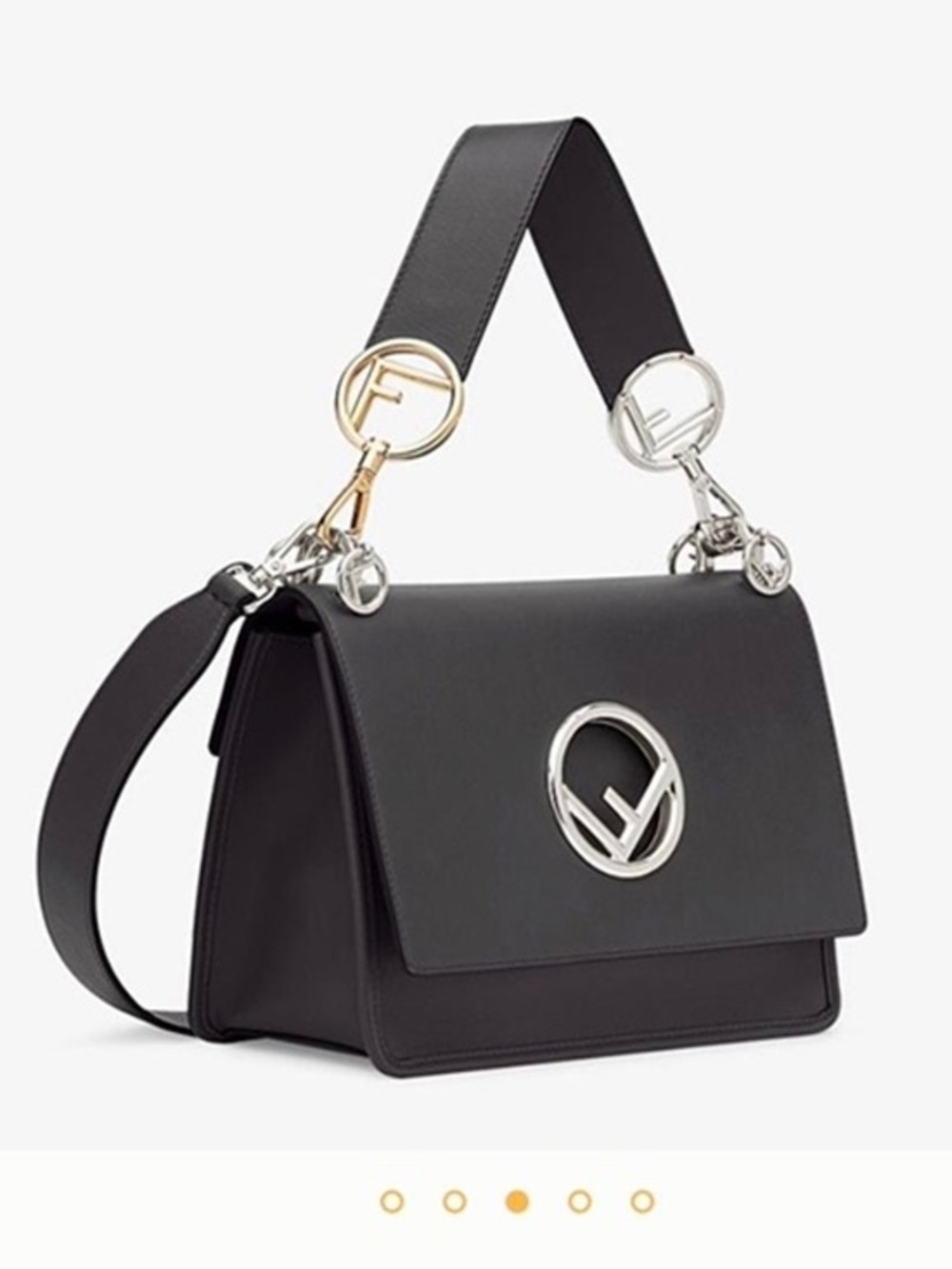Fendi Black Leather Shoulder Bag with Silver & Gold Hardware